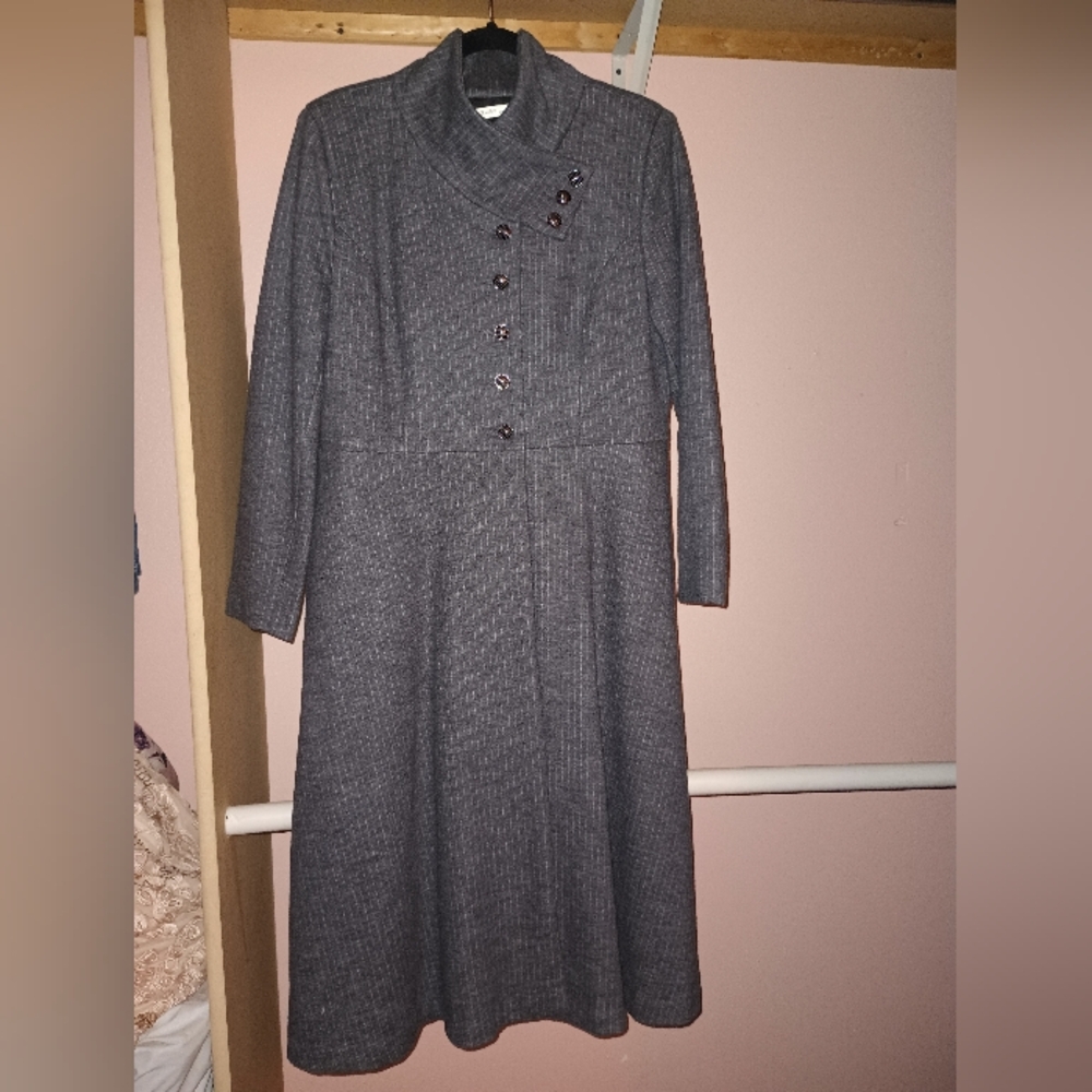 Zapelle Custom Clothing High Neck Wool Blend Stripe A-line Coat